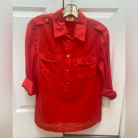 Tory Burch orange top with beautiful gold Tory Burch buttons - Picture 1 of 5